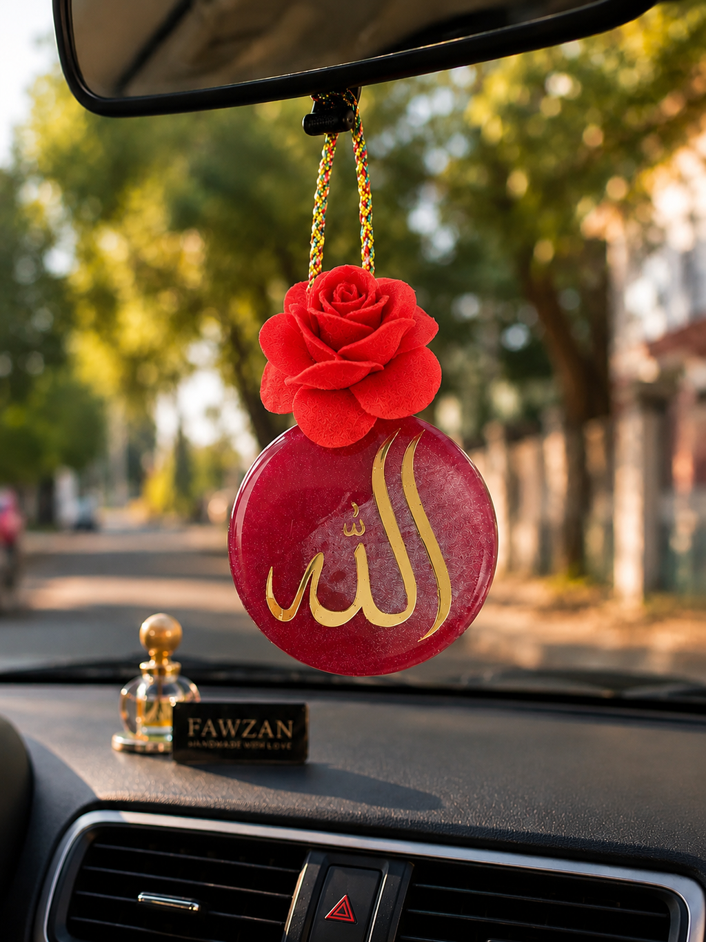 Islamic Resin Car Hanging Charm with Arabic Calligraphy – Handmade Rear View Mirror Decor