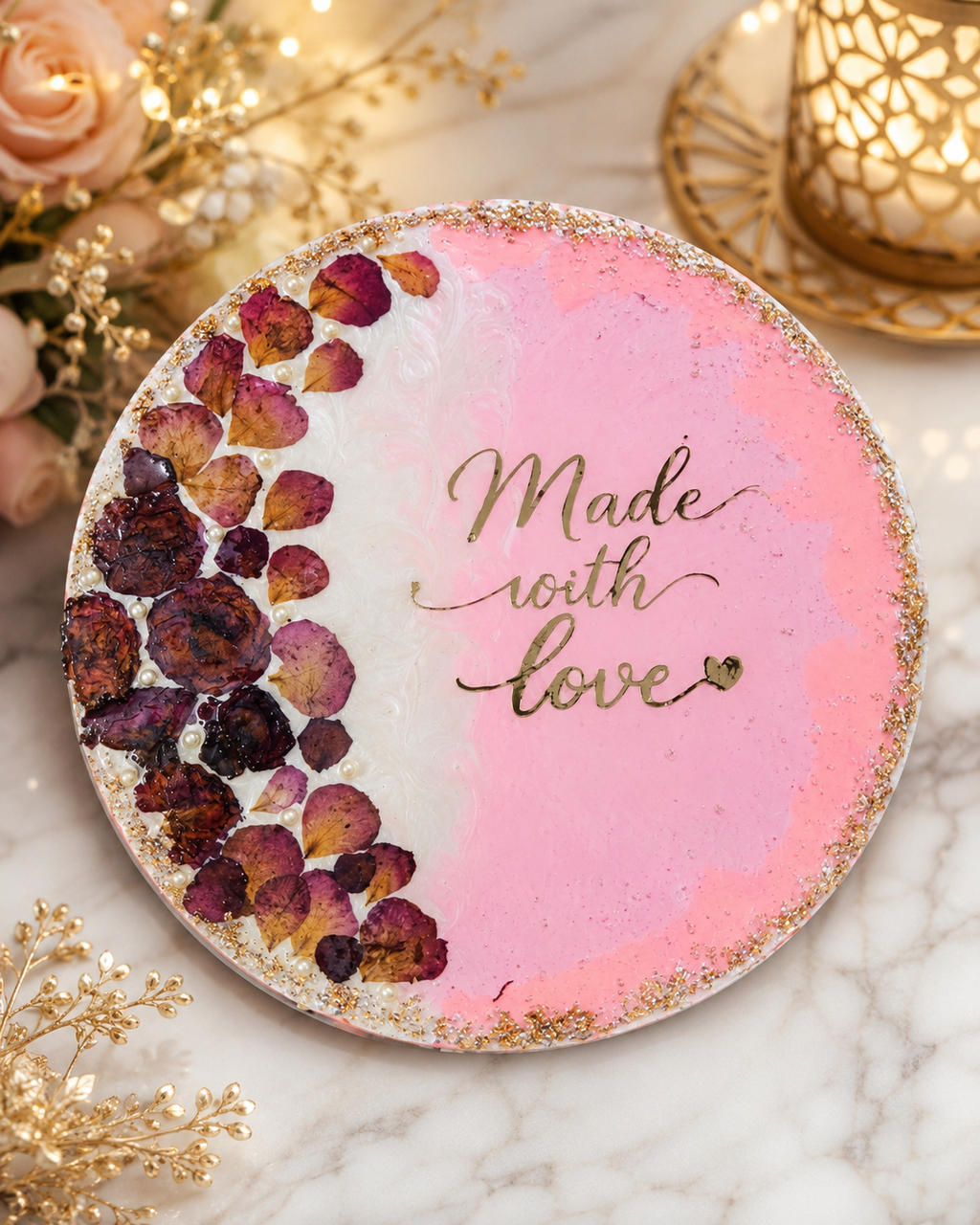 Made With Love Resin Wall Hanging | Handmade Floral Pink Decor
