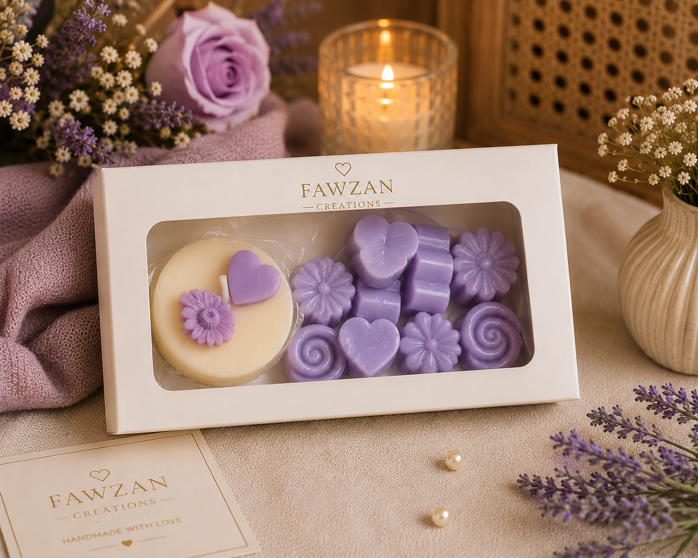 Fawzan Home Fragrance Gift Set  (1 Handmade Scented Candle + 8 Aroma Wax Melts)