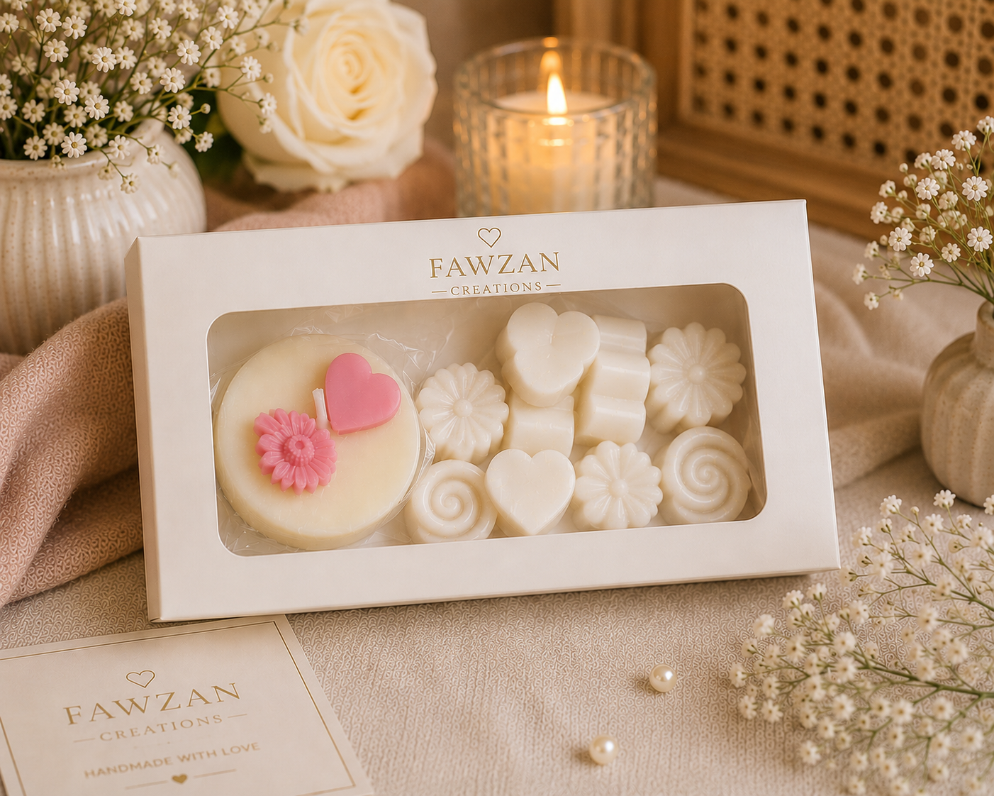 Fawzan Home Fragrance Gift Set  (1 Handmade Scented Candle + 8 Aroma Wax Melts)