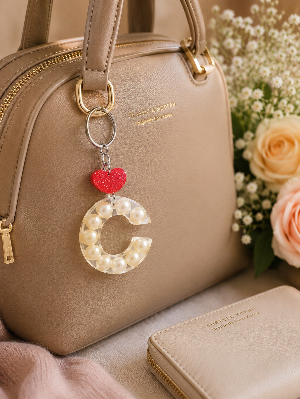 Floral Resin Alphabet Keychain – Personalized Initial Charm with Real Dried Flowers