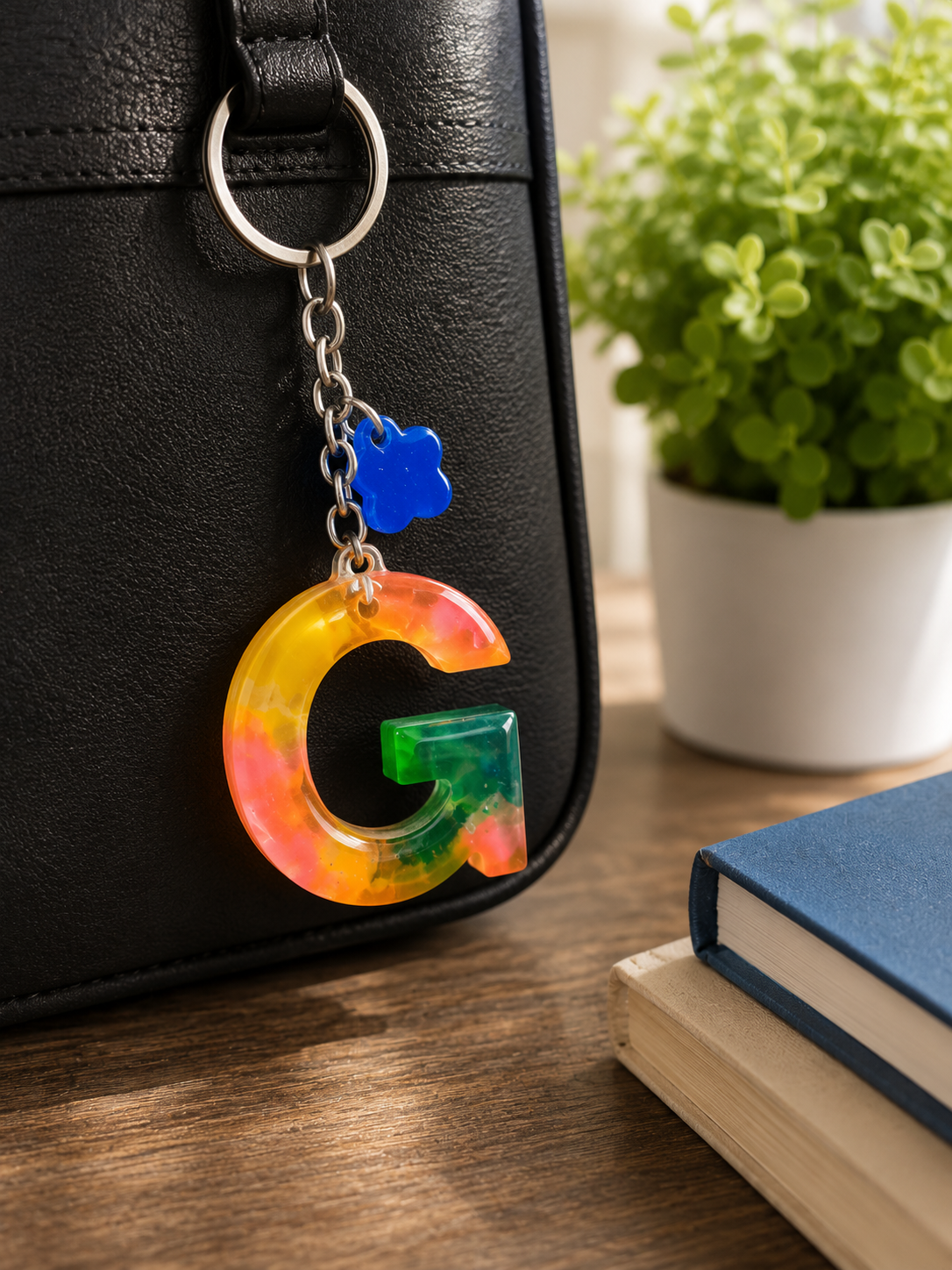 Floral Resin Alphabet Keychain – Personalized Initial Charm with Real Dried Flowers