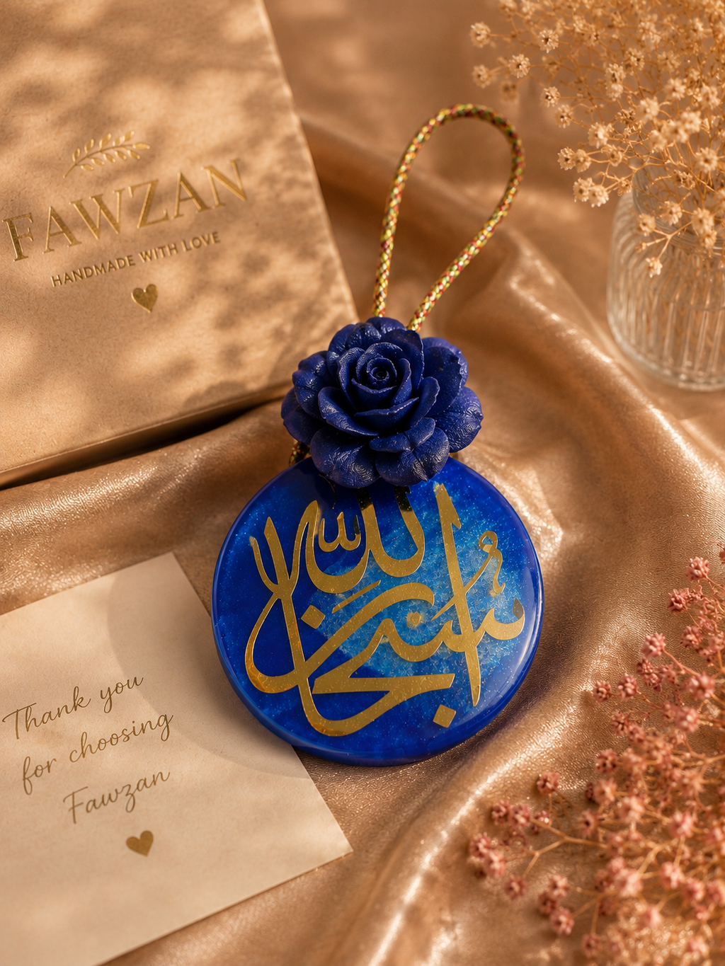 Islamic Resin Car Hanging Charm with Arabic Calligraphy – Handmade Rear View Mirror Decor