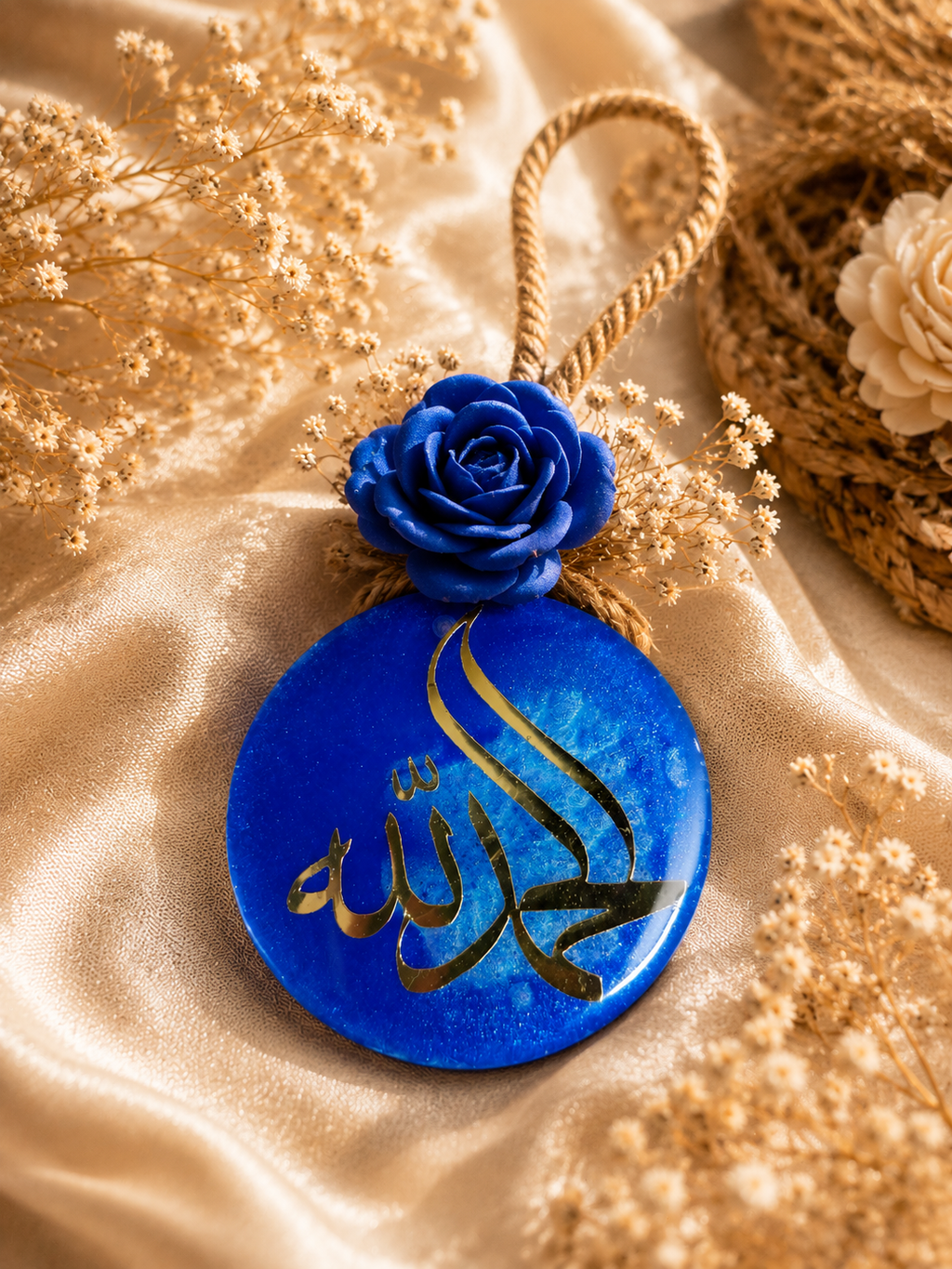 Islamic Resin Car Hanging Charm with Arabic Calligraphy – Handmade Rear View Mirror Decor