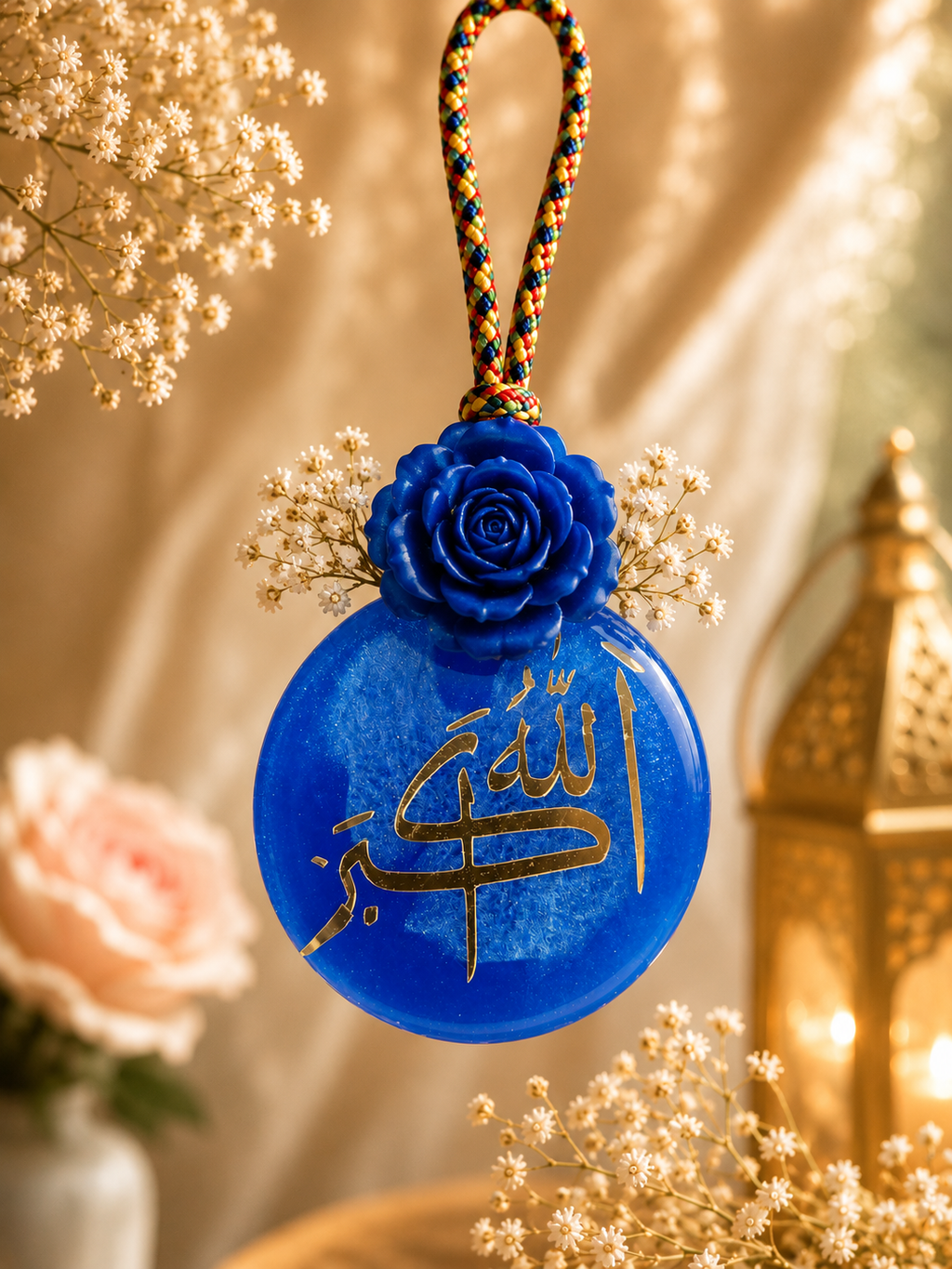 Islamic Resin Car Hanging Charm with Arabic Calligraphy – Handmade Rear View Mirror Decor
