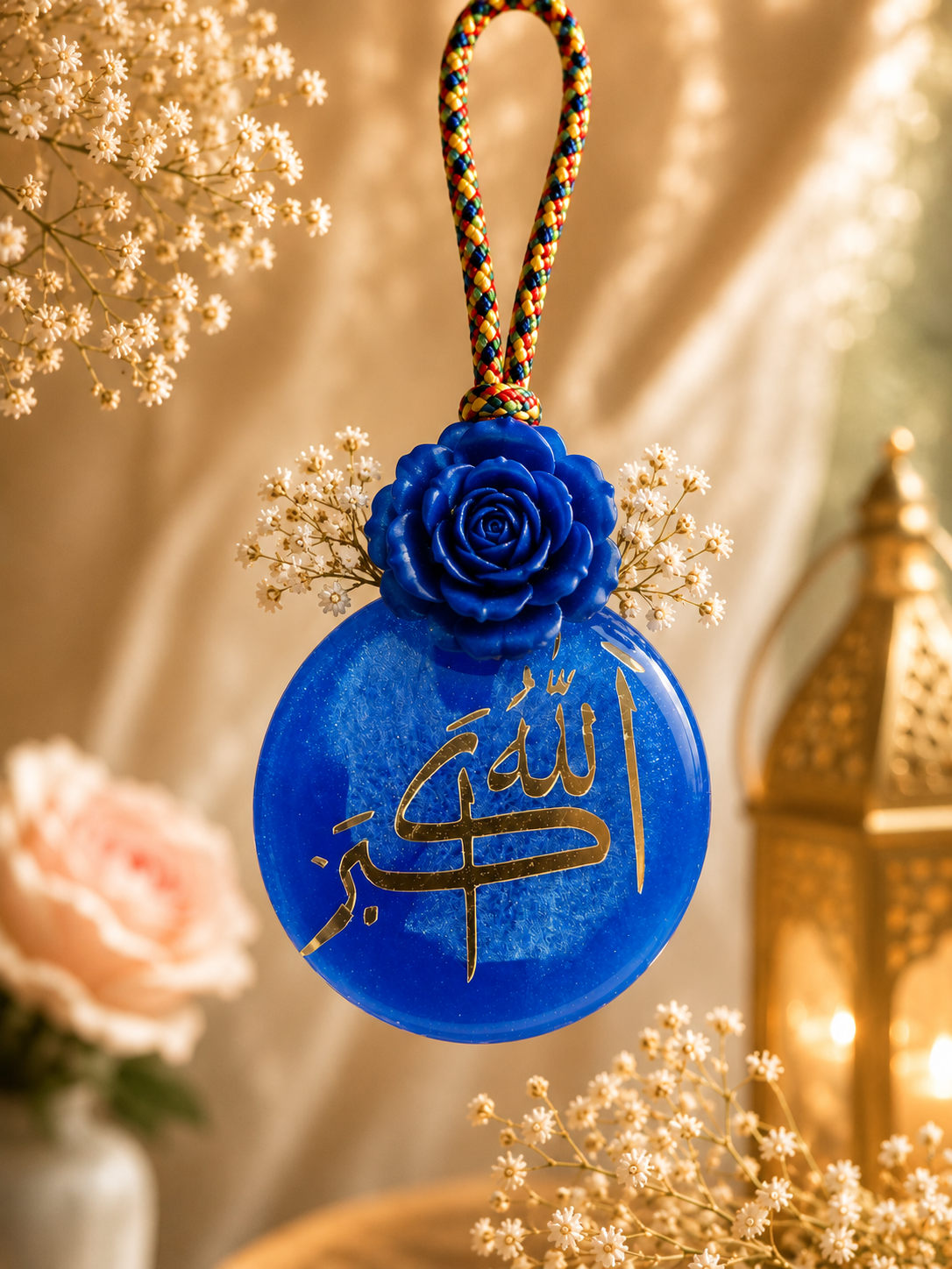 Islamic Resin Car Hanging Charm with Arabic Calligraphy – Handmade Rear View Mirror Decor