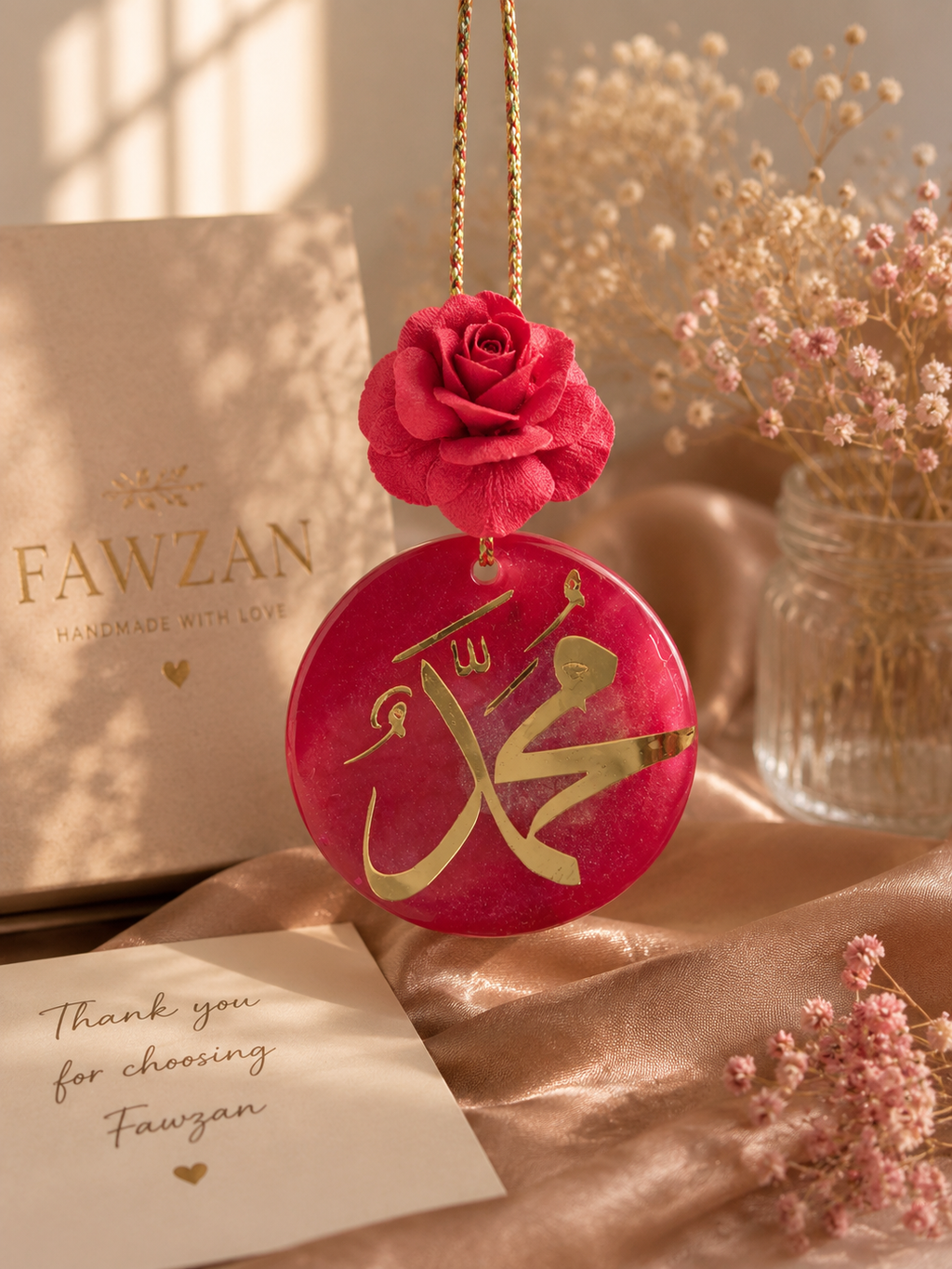 Islamic Resin Car Hanging Charm with Arabic Calligraphy – Handmade Rear View Mirror Decor
