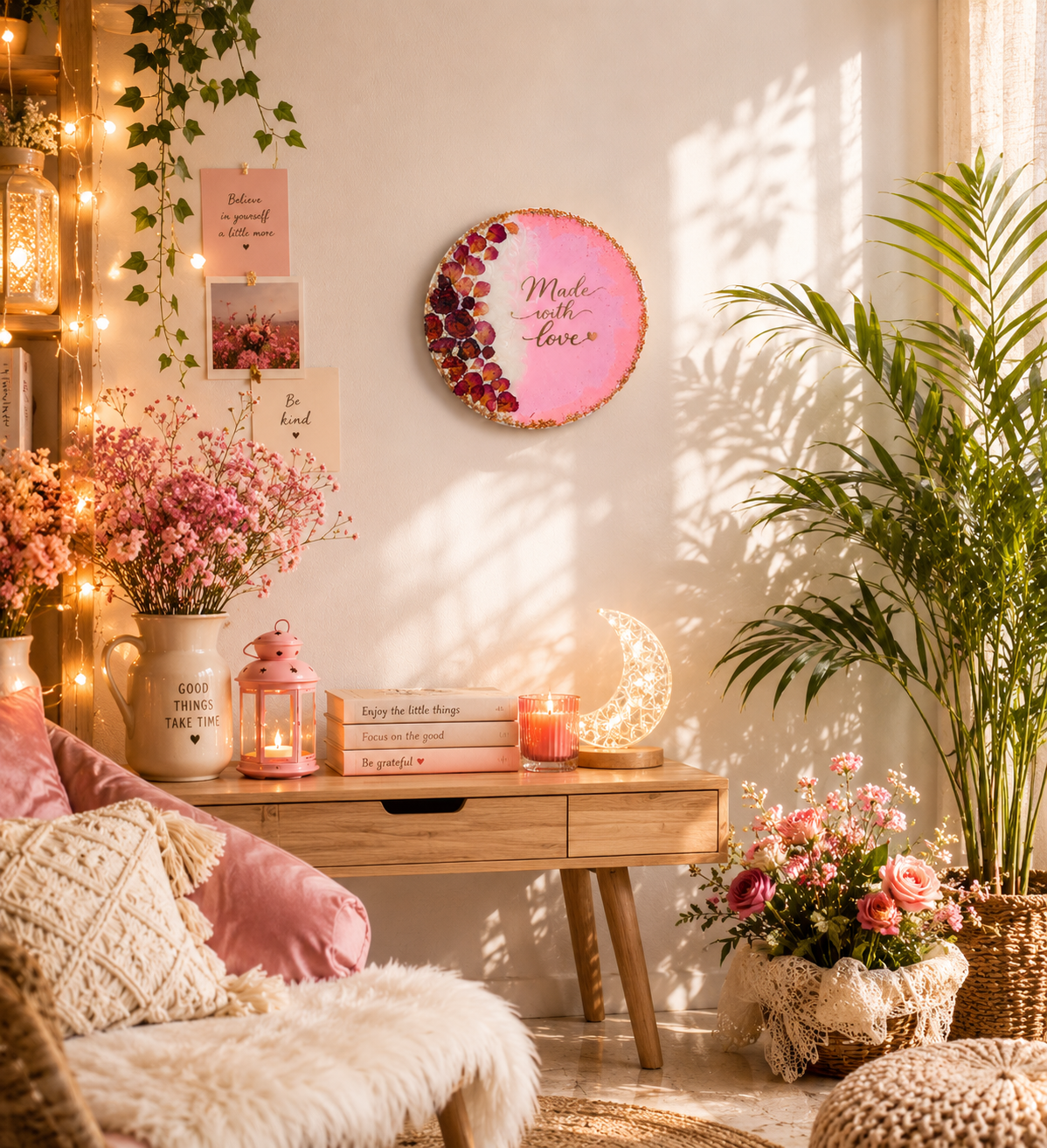Made With Love Resin Wall Hanging | Handmade Floral Pink Decor