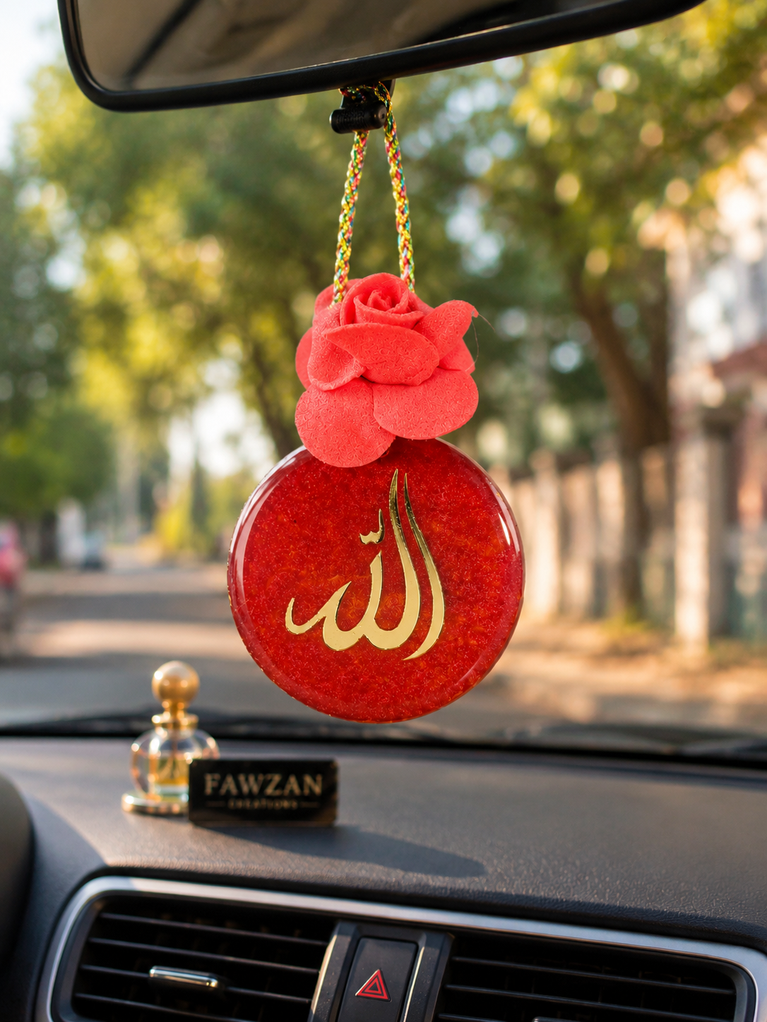 Islamic Resin Car Hanging Charm with Arabic Calligraphy – Handmade Rear View Mirror Decor
