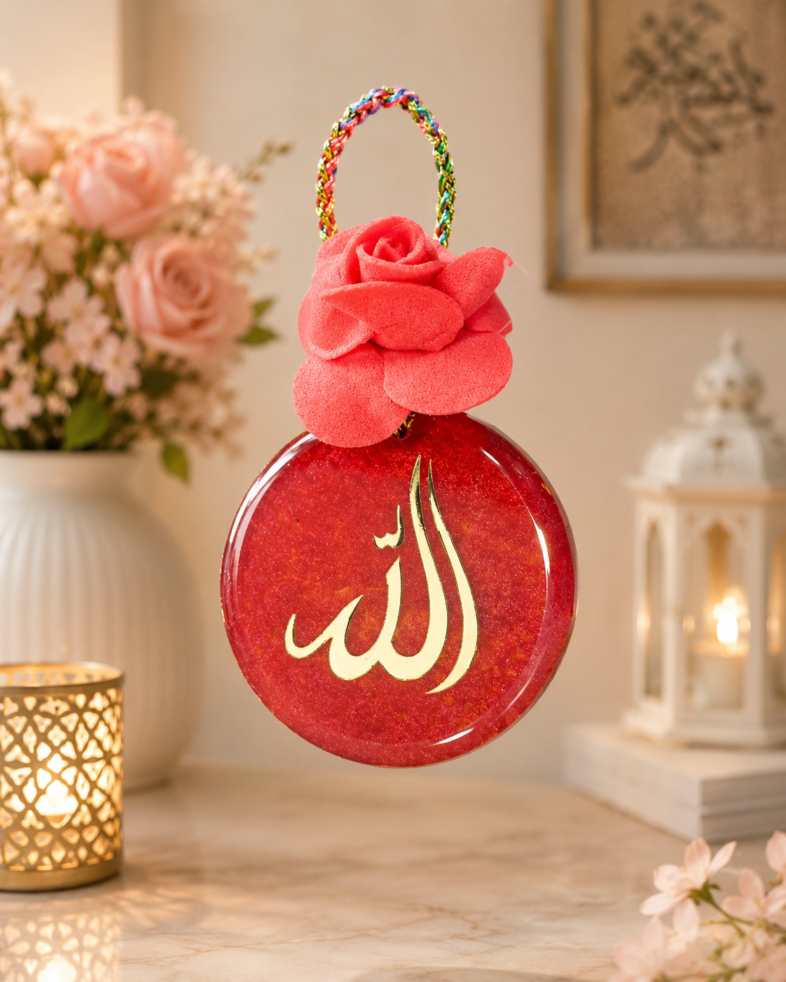 Islamic Resin Car Hanging Charm with Arabic Calligraphy – Handmade Rear View Mirror Decor