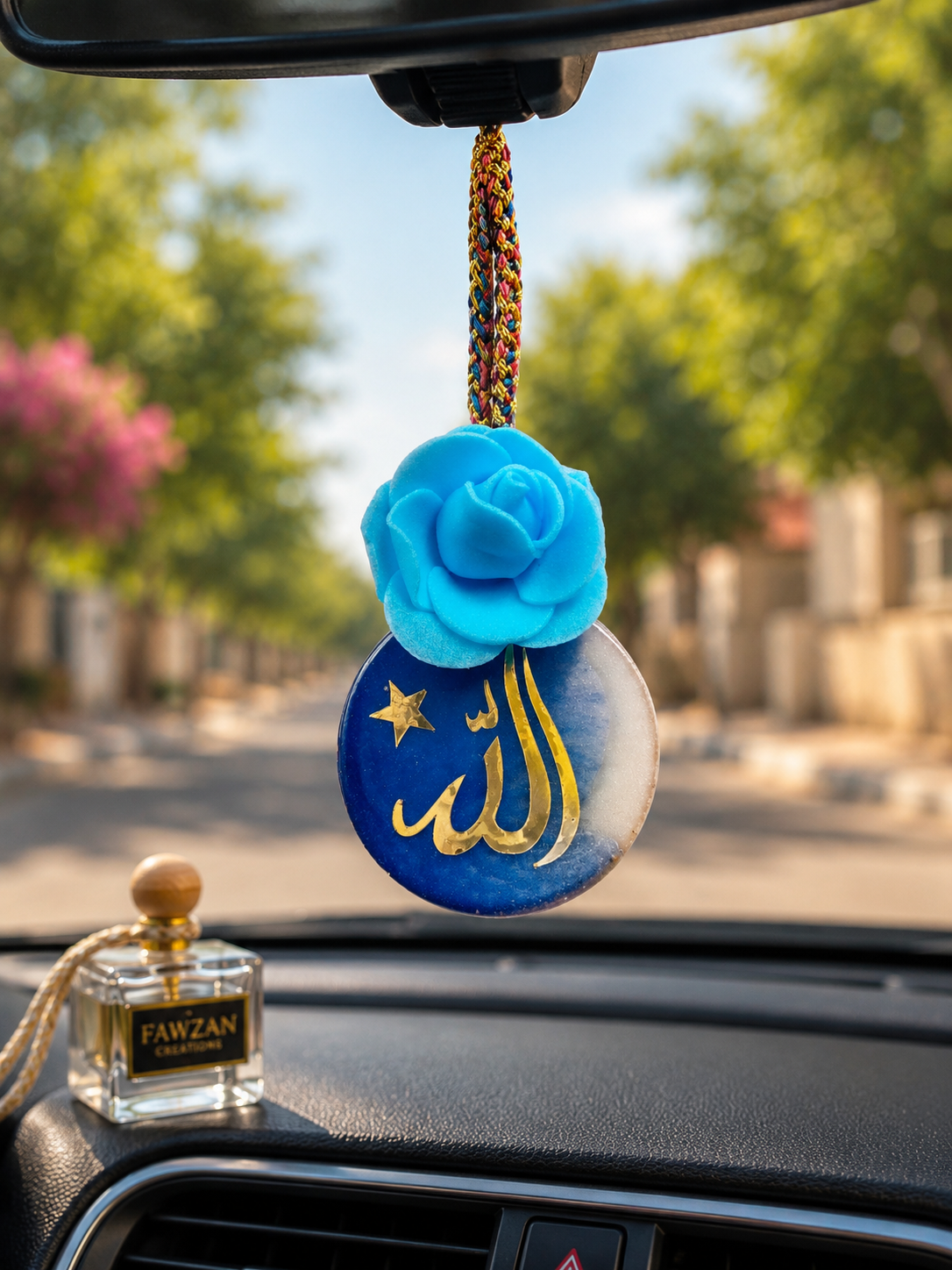Islamic Resin Car Hanging Charm with Arabic Calligraphy – Handmade Rear View Mirror Decor