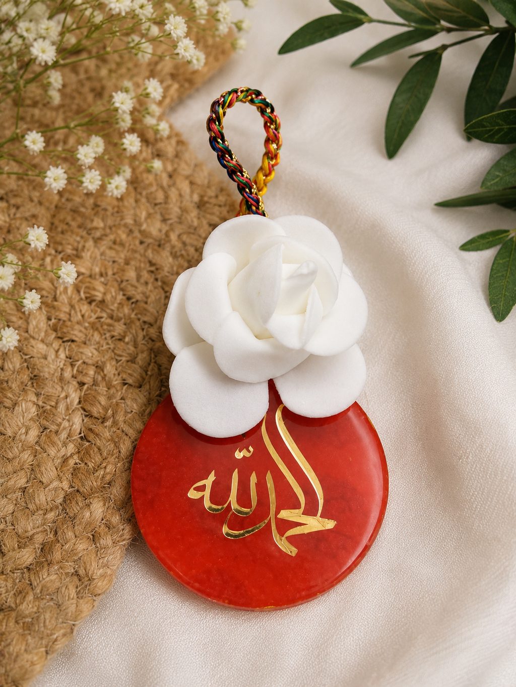 Islamic Resin Car Hanging Charm with Arabic Calligraphy – Handmade Rear View Mirror Decor
