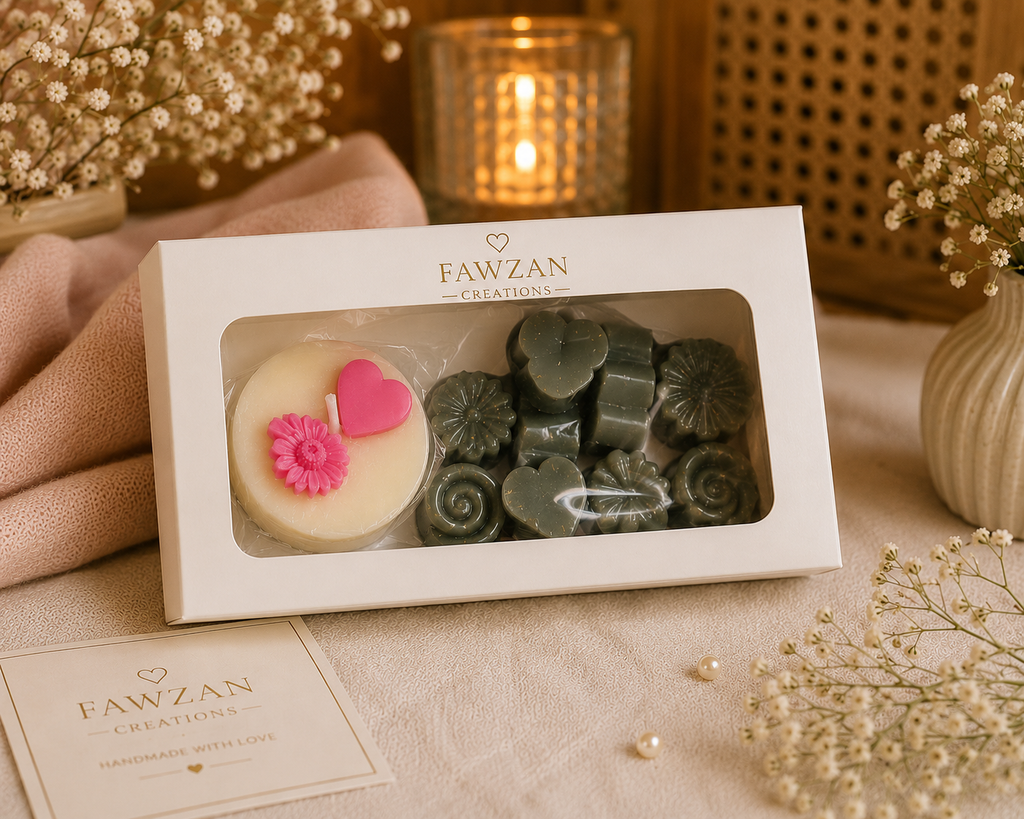 Fawzan Home Fragrance Gift Set  (1 Handmade Scented Candle + 8 Aroma Wax Melts)